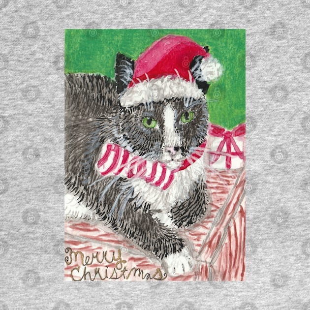 Tuxedo cat with Santa hat by SamsArtworks